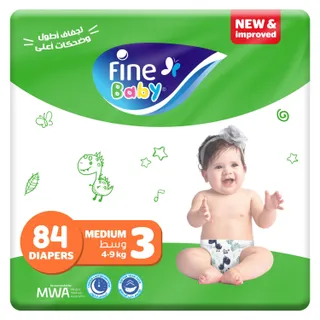 فاين بيبي حفاضات ميديوم مقاس 3 (4-9كجم) 84 قطعة