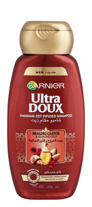 Garnier Ultra Doux Hammam Zeit Infused Shampoo with Healing Castor & Almond Oil for Weak & Falling Hair
