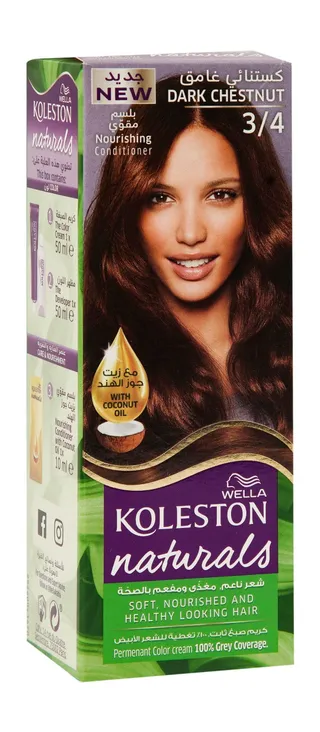 Wella Koleston Naturals Hair Color Cream with Coconut Oil Dark Chestnut 3/4, 1 Pack