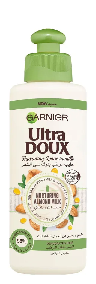 Garnier Ultra Doux Hydrating & Nurturing Leave-In Cream with Organic Almond Milk & Agave Nectar for Dehydrated Hair