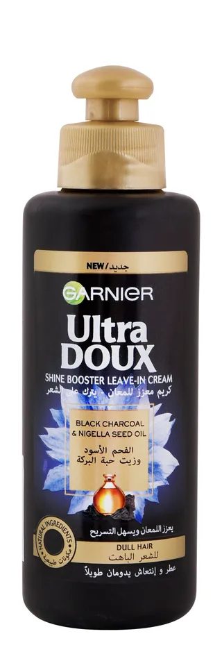 Garnier Ultra Doux Shine Booster Leave-In Cream with Black Charcoal & Nigella Seed Oil for Dull Hair