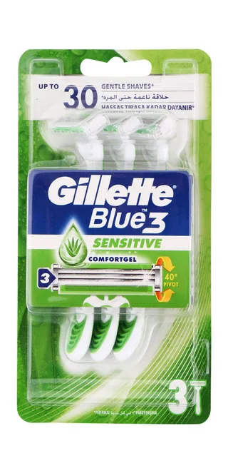 Gillette Blue 3 Shaving Razors with Comfort Gel for Sensitive Skin, 3 Pieces