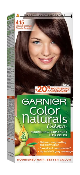 Garnier Color Naturals Nourishing Permanent Hair Dye Cream with Shea Butter, Avocado & Olive Oils Brownie Chocolate 4.15, 1 Pack