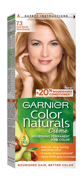 Garnier Color Naturals Nourishing Permanent Hair Dye Cream with 3 Oils Hazel Blonde 7.3, 1 Pack