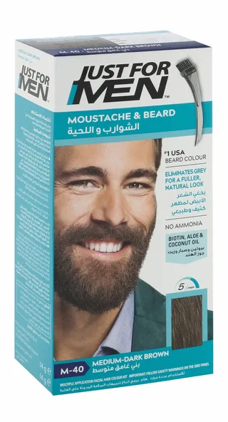 Just For Men Brush-In Color Gel with Biotin, Aloe & Coconut Oil for Mustache & Beard Medium Dark Brown M-40, 1 Pack