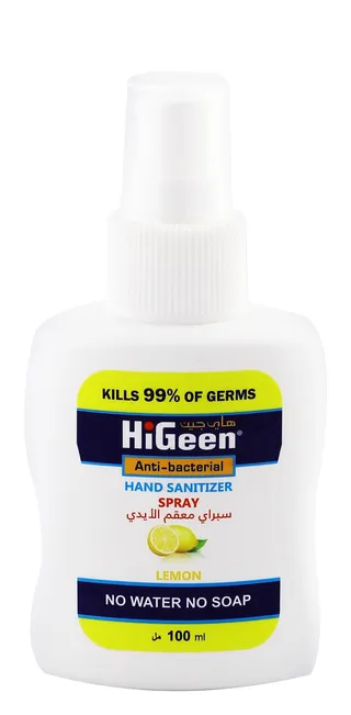 HiGeen 70% Alcohol Antibacterial Hand Sanitizer Spray Lemon Scent, 100ml