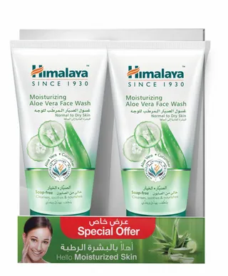 هيمالايا غسول وجه مرطب بمستخلص الصبار لبشرة عادية إلى جافة، 2x150ml