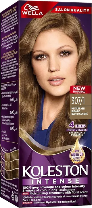 Koleston Intense Hair Color Creme with Argan Oil - Medium Ash Blonde 307/1, 1 Pack