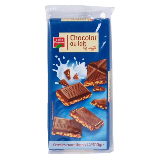 Belle France Milk Chocolate Slab with Puffed Rice, 100g