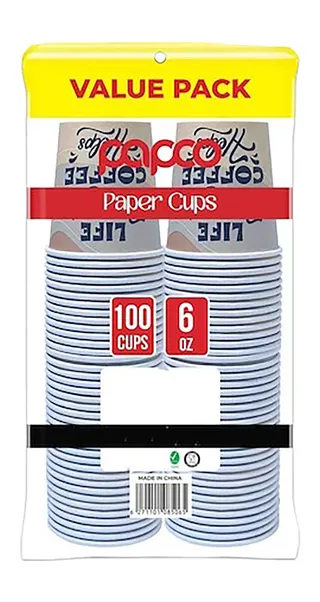 Papco White Coffee Cups 6oz, 100 Pack