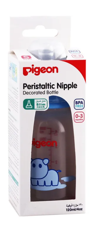 بيجون زجاجة رضاعة PP زرقاء برنت وحيد قرن 120ml مع حلمة peristaltic (0-3 أشهر)، 1 قطعة