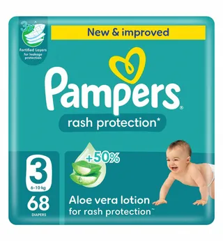 Pampers Rash Protection Baby Dry Diapers, Size 3, 6-10kg, 68 Pieces