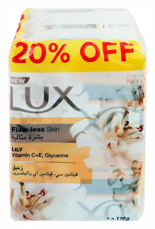 Lux Flawless Skin Soap Bars with Vitamins C, E, Lily Extracts & Glycerine, 6x170g