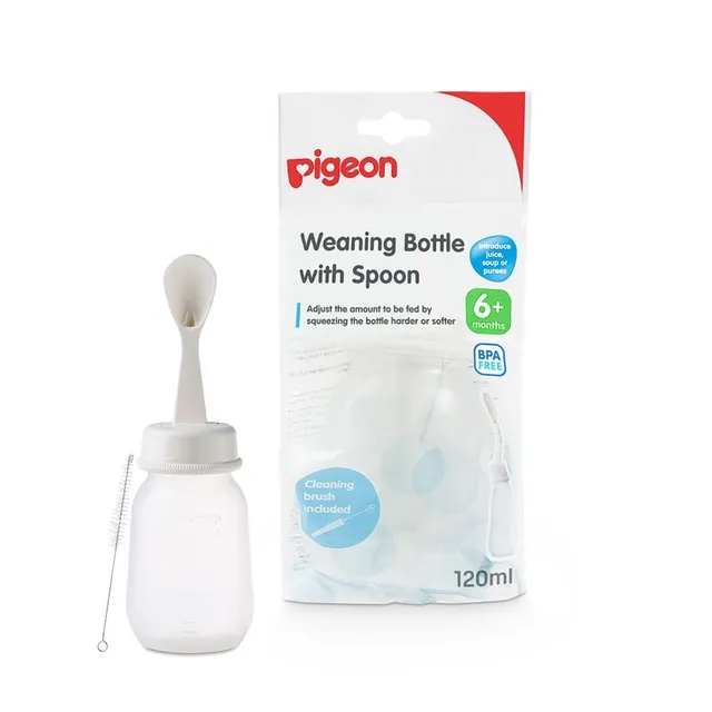 Pigeon 120ml Weaning Bottle with Spoon & Cleaning Brush (6+ Months), 1 Piece