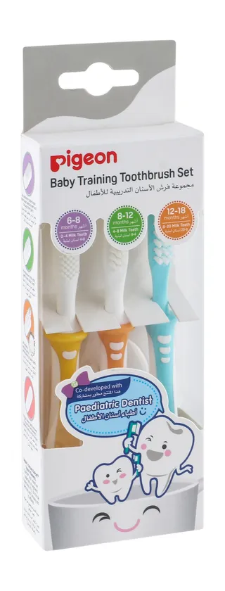 Pigeon Baby Training Toothbrush Set (6-18 Months), 3 Pieces