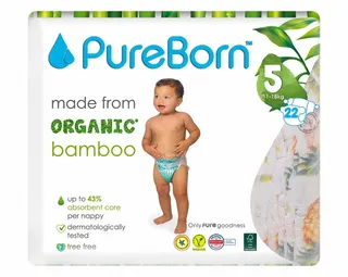 Pure Born Organic Baby Diapers Size 5 (11-18kg), 22 Pieces