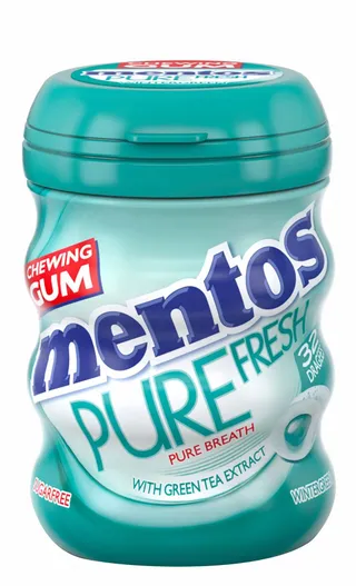 Mentos Pure Fresh Chewing Gum Wintergreen Green Tea, 32 Pieces