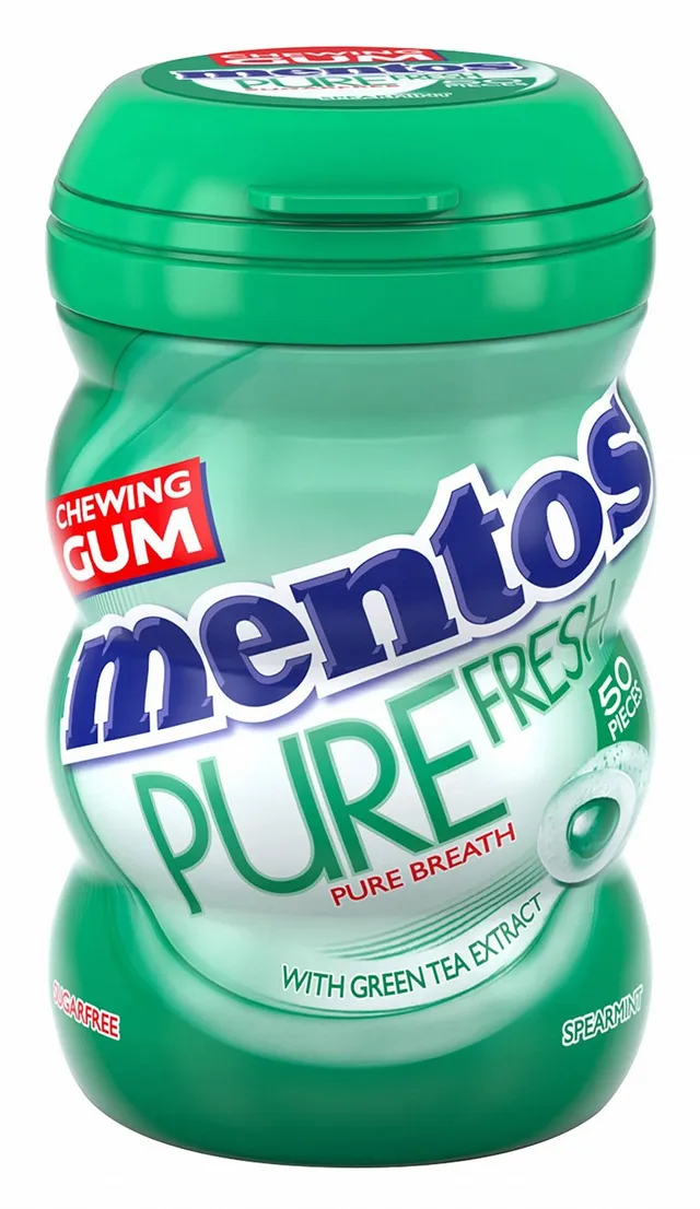 Mentos Pure Fresh Spearmint Gum with Green Tea Extract, 50 Pieces