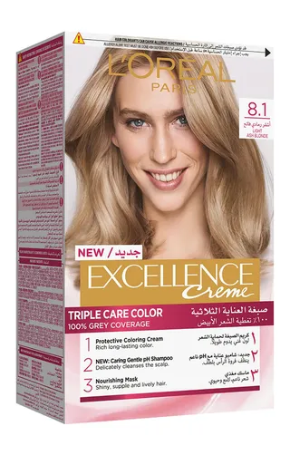 لوريال Excellence Triple Care Hair Color Cream Light Ash Blonde 8.1, 1 Pack