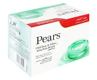 Pears Oil Clear & Glow Soap Bars with Lemon Flower Extract & Glycerin, 4x125g
