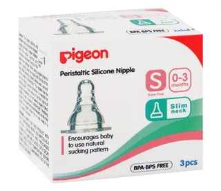Pigeon Peristaltic Slim Neck Silicone Nipple Slow Flow (0-3 Months), 3 Pieces