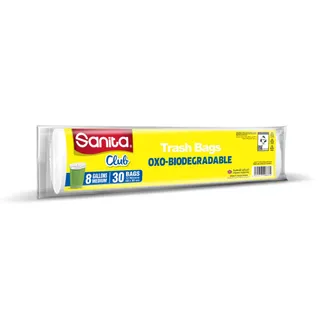 Sanita Club Oxo-Biodegradable Medium White 8 Gallon Trash Bags (58x50cm), 30 Pieces