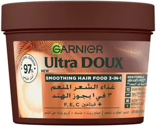 Garnier Ultra Doux Smoothing 3in1 Hair Food Treatment with Macadamia Nuts & Coconut Extracts for Frizzy & Unruly Hair