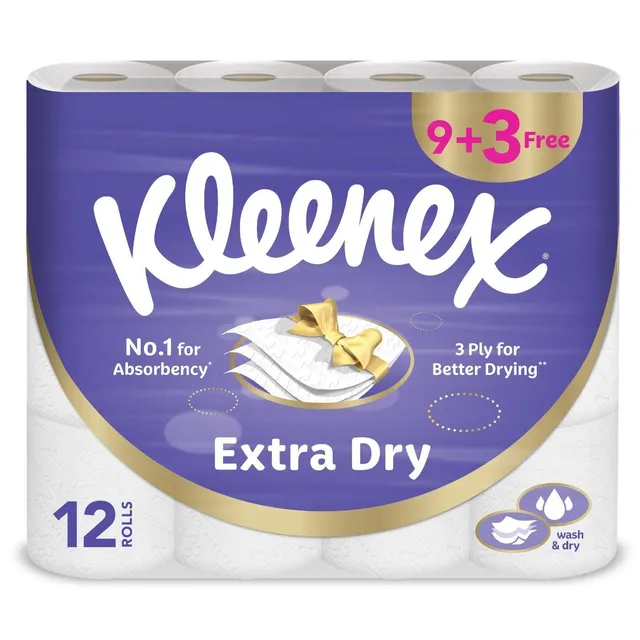 Kleenex Extra Dry Toilet Tissue 3 Ply 140 Sheets, 12 Rolls