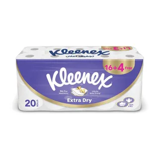 Kleenex Extra Dry Toilet Tissue Paper 3 Ply Rolls, 140 Sheets, 20 Rolls (16+4 Free)