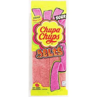 Chupa Chups Strawberry Flavour Sour Belts, 90g