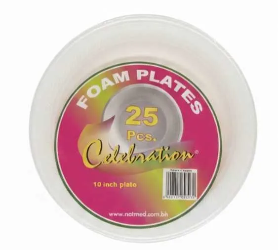 Bono White Foam Plate Celebrations 10" N.P4 25Ct