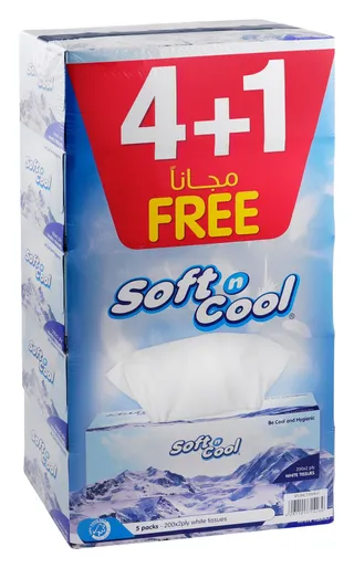 Soft N Cool 2 Ply Facial Tissues, 5x200 Sheets