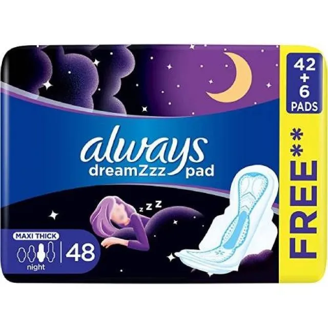 Always Light Maxi Thick Night Pads with Wings, 48 Pieces
