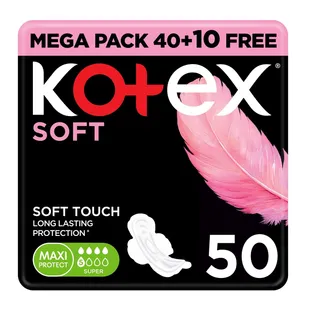 Kotex Soft Maxi Protect Super Size Sanitary Pads with Wings, 50 Pads