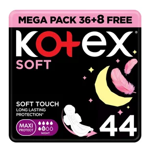 Kotex Soft Maxi Protect Overnight Protection Sanitary Pads with Wings, 44 Pads