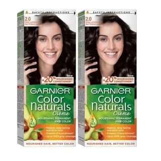 Garnier Color Naturals Hair Color - 2.0 Soft Black, 2 Pieces