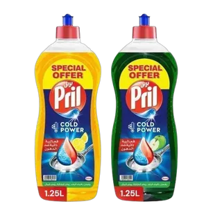 Pril Ultra Power Lemon & Apple Dishwashing Liquid, 2x1.25L