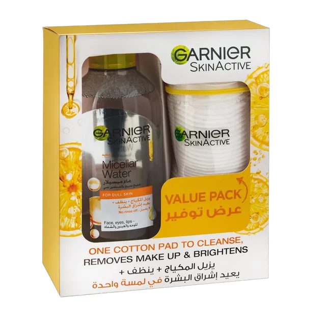 Garnier Skin Active Micellar Cleansing Water for Dull Skin with Free Cotton Pads Value Pack