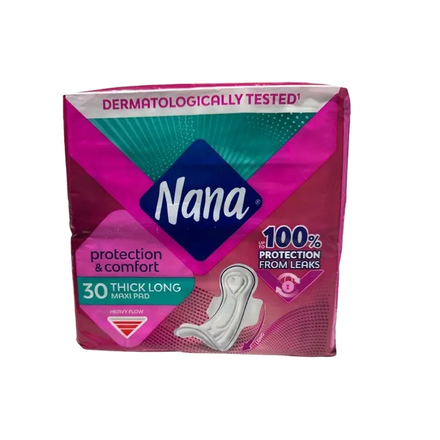 Nana Protection & Comfort Maxi Thick Long Pads with Wings for Heavy Flow, 30 Pieces