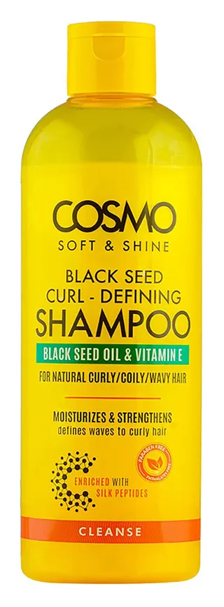 Cosmo Soft & Shine Defining  Moisturizing & Strengthening Shampoo with Black Seed Oil  Vitamin E & Silk Peptides for Curly  Coily & Wavy Hair - parabens free  phthalates free, 480ml
