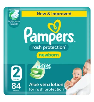 Pampers Rash Protection Taped Diapers, Size 2, 3-8kg, Mega Pack, 84 Pieces