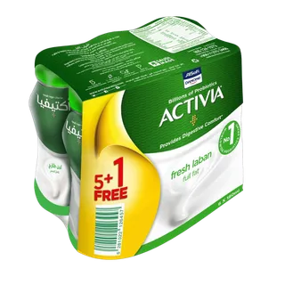 Activia Full Fat Fresh Laban with 5 Probiotic, 6x180ml