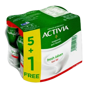 Activia 5 Probiotic Low Fat Fresh Laban, 6x180ml