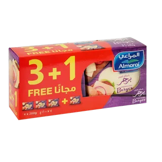 Almarai Full Fat Processed Cheddar Burger Cheese, 4x200g