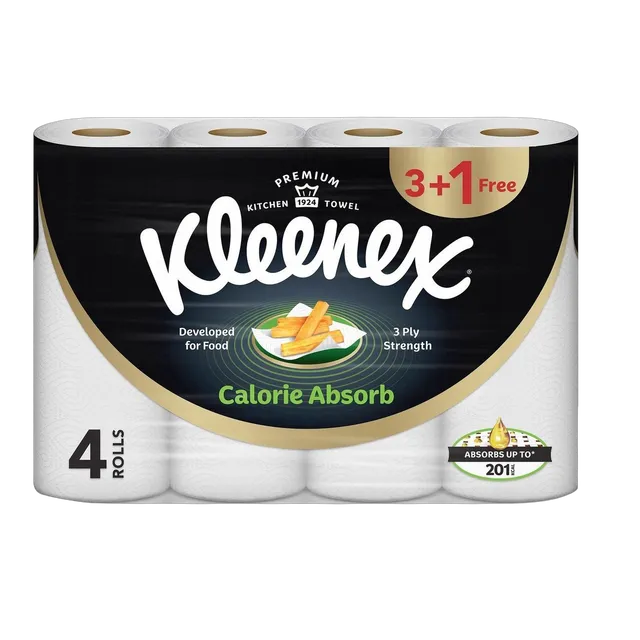 Kleenex Calorie Absorb 3Ply Kitchen Towel Rolls, 4x50 Pieces