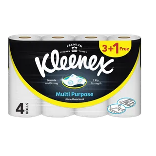 Kleenex Multipurpose 2Ply Kitchen Towel Rolls, 4x90 Sheets