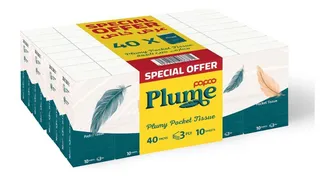 Papco Plume 3 Ply Pocket Tissue 10 Sheets, 40x10 sheets
