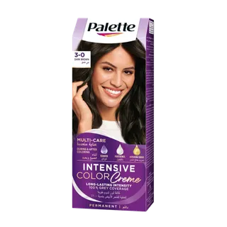 Palette Intensive Permanent Hair Color Cream with Keratin, Panthenol & Repairing Serum Dark Brown 3-0, 1 Pack