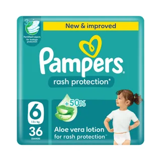 Pampers Rash Protection Baby Diapers with Aloe Vera Lotion Size 6 (13+kg), 36 Pieces