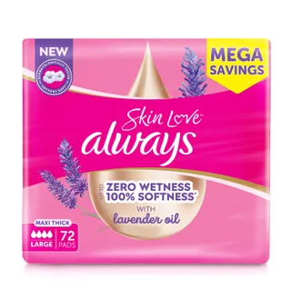 Always Skin Love Soft Maxi Thick Large Sanitary Pads with Wings, 72 Pads